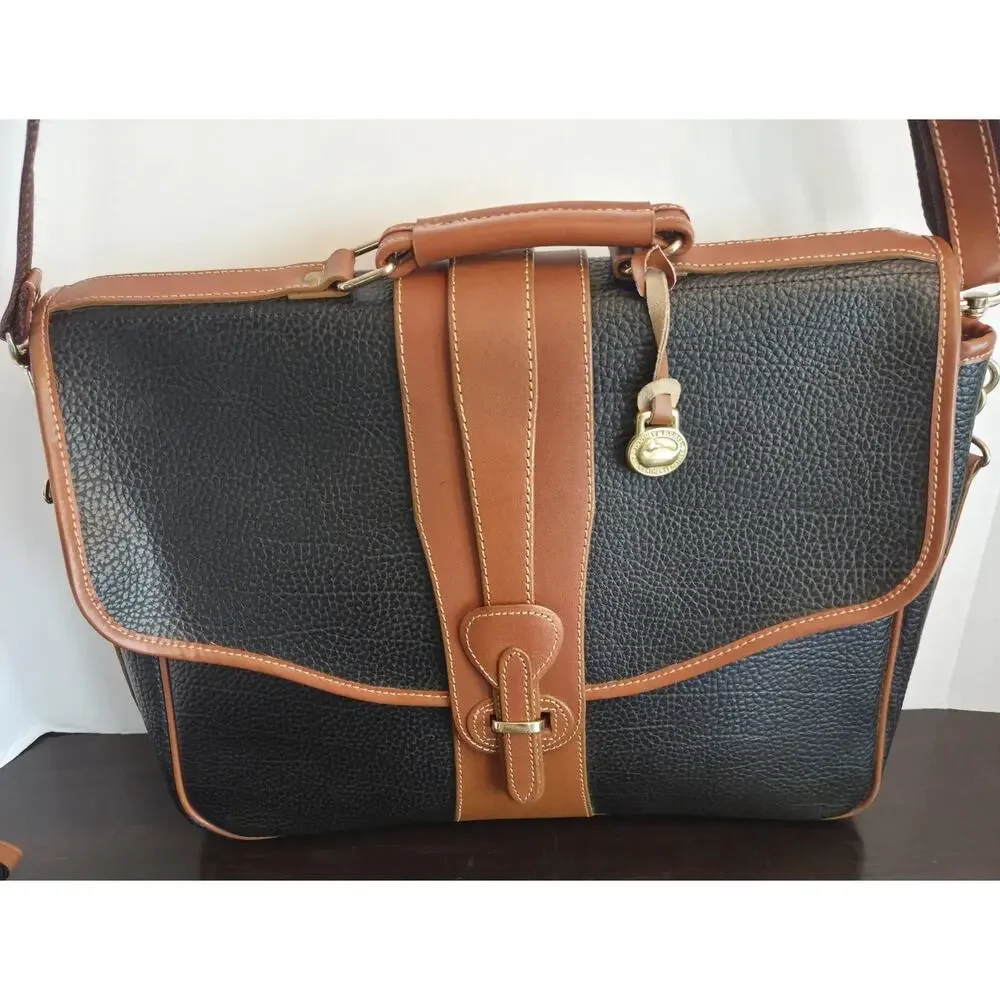Vtg Dooney & Bourke 16” AWL Black Pebbled Leather Satchel Briefcase Bag USA New